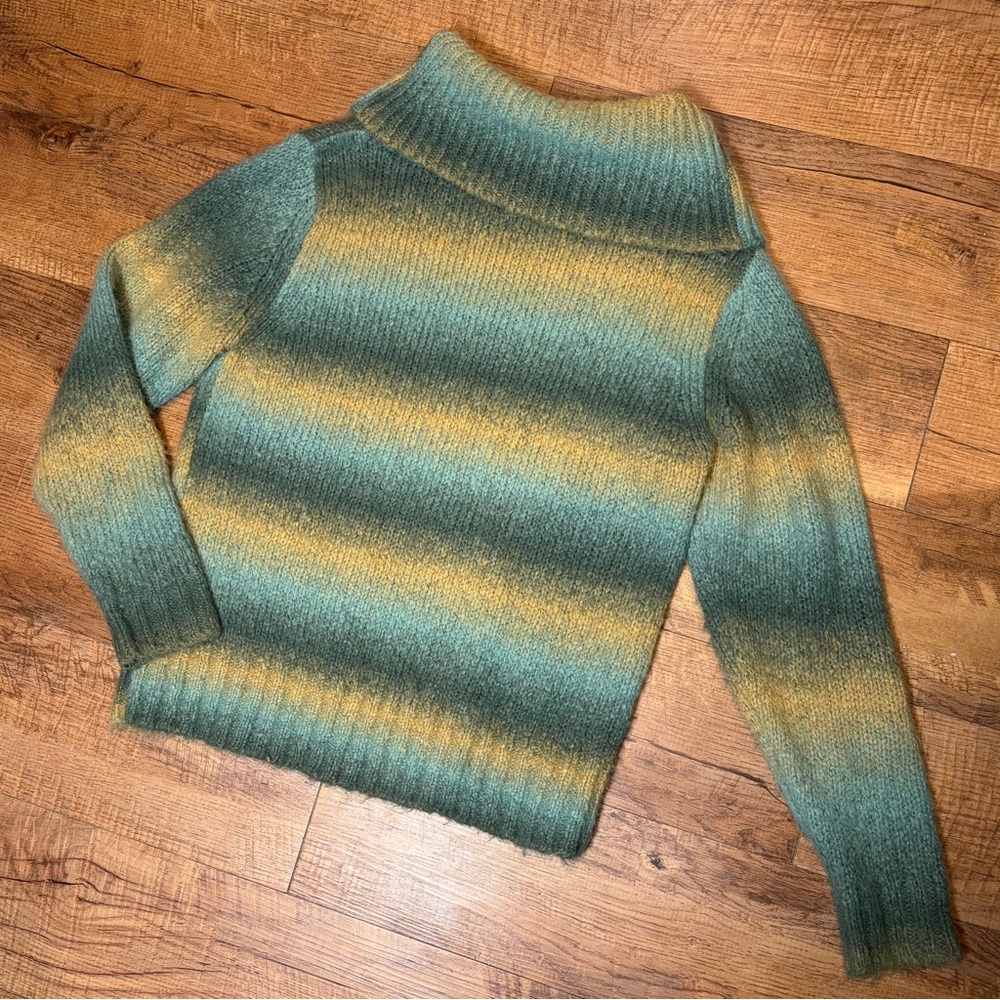 Woolrich Teal and Gold Striped Turtleneck Sweater - Picture 2 of 5